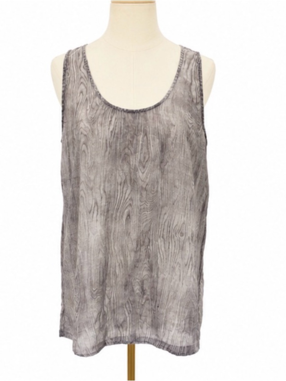 Eileen Fisher Gray Woodgrain Print Sleeveless Ramie Tank Top Size Medium